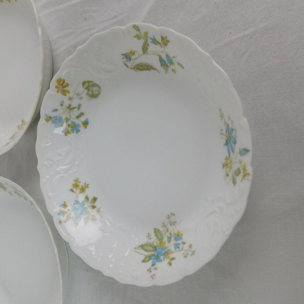 Martial (M) Redon Limoges 5069 Blue & Yellow Flowers Dessert Bowls Set of 2